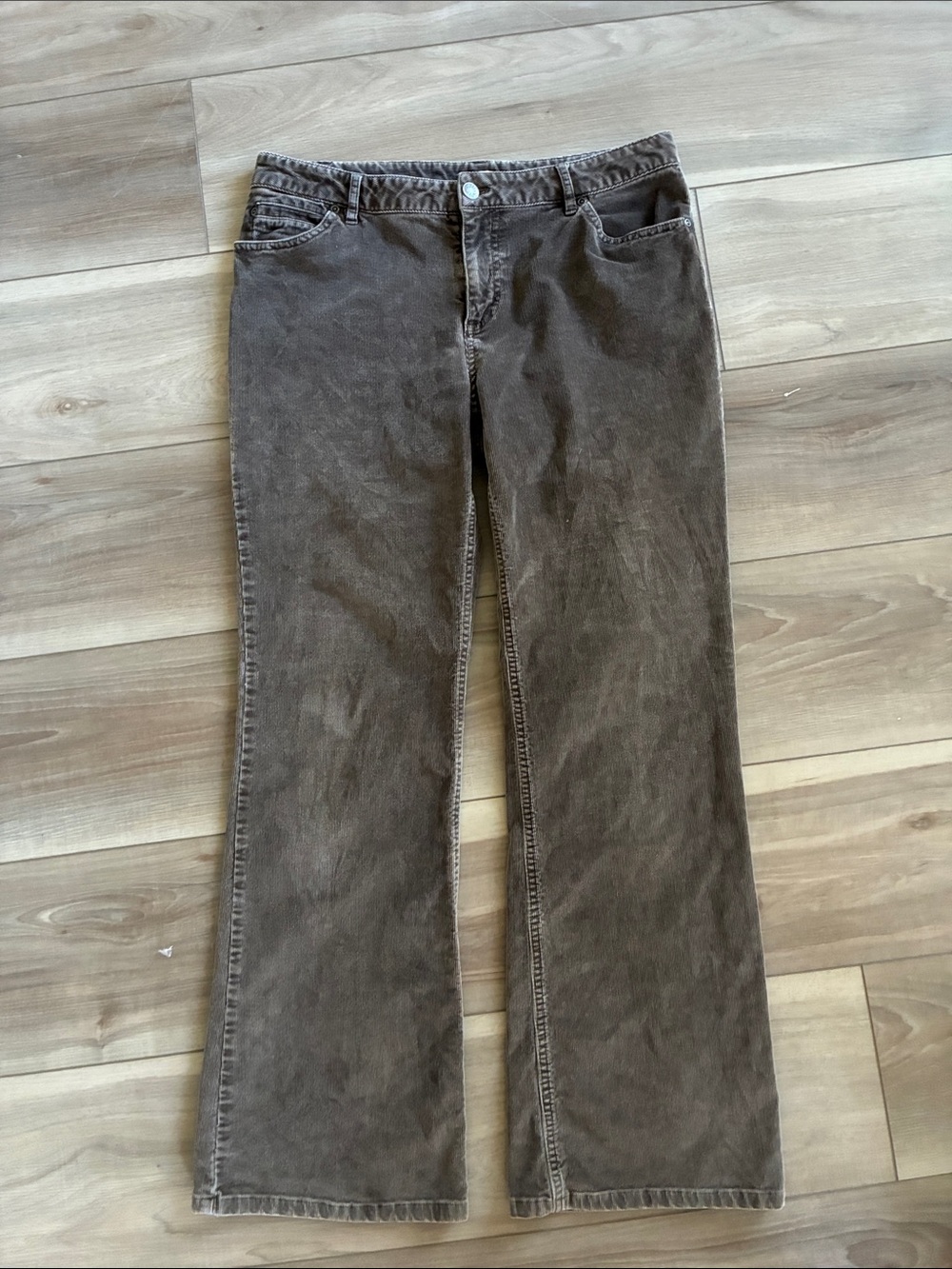 J. Jill Brown Wide-Leg Jeans washed cool brown corduroy pant stretch 98 cotton